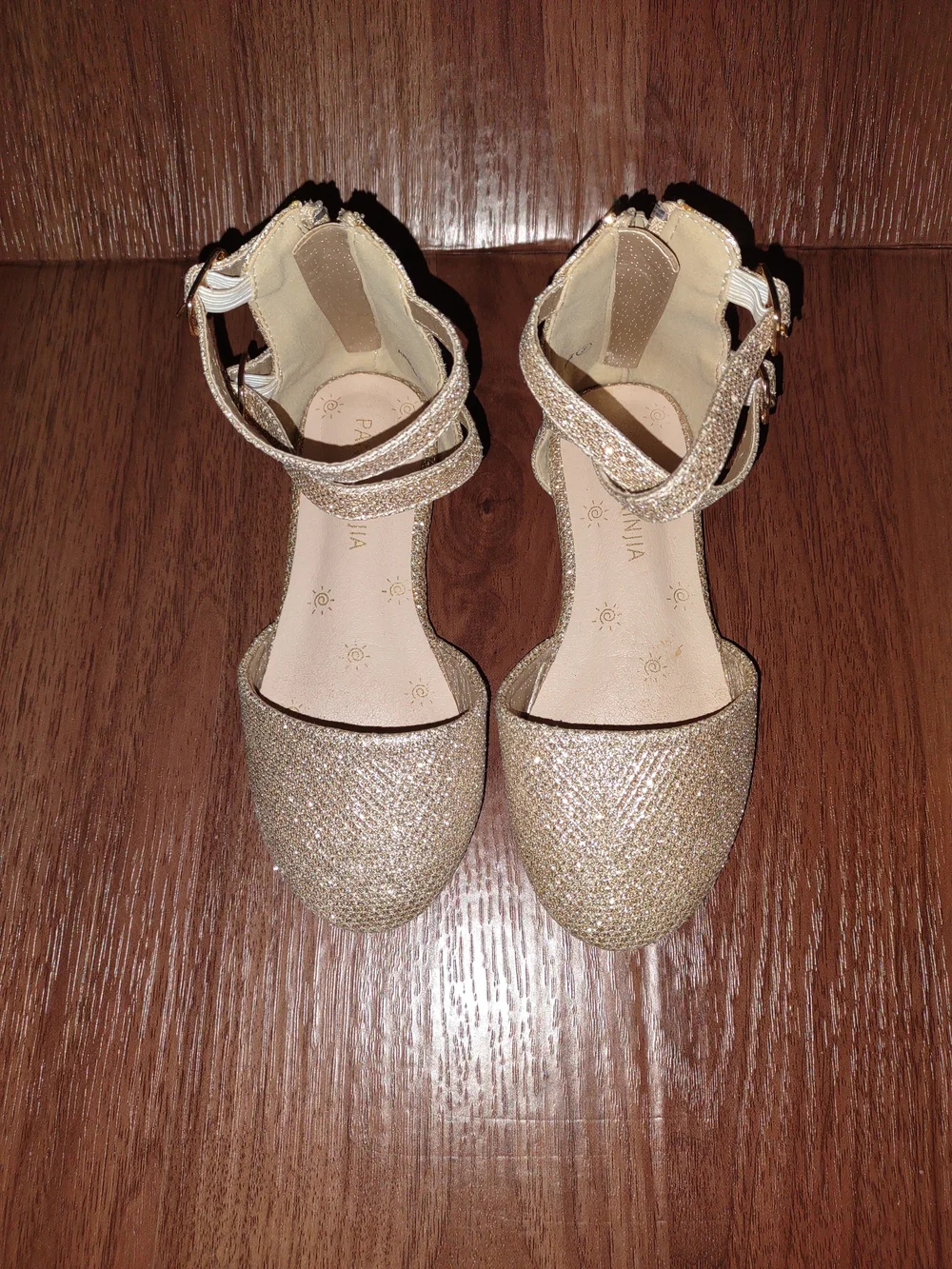 8C Girls Sparkle Ankle-Strap Flats in Gold 3X737sm